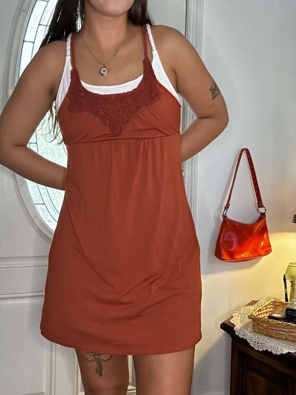 Speechless Rust Lace-Trim Slip Dress